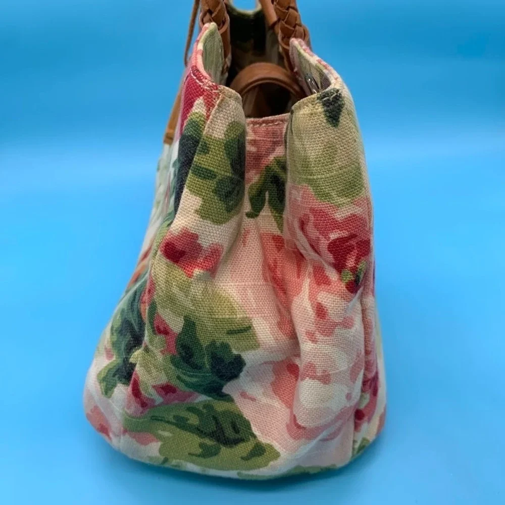 Fossil‎ Floral Print Canvas Satchel Bag Purse Woven Round Double Handle